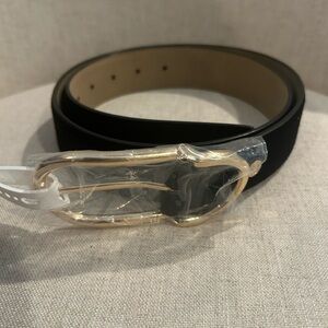 Michael Kors Black Suede Leather Belt with Gold Tone Buckle Size M